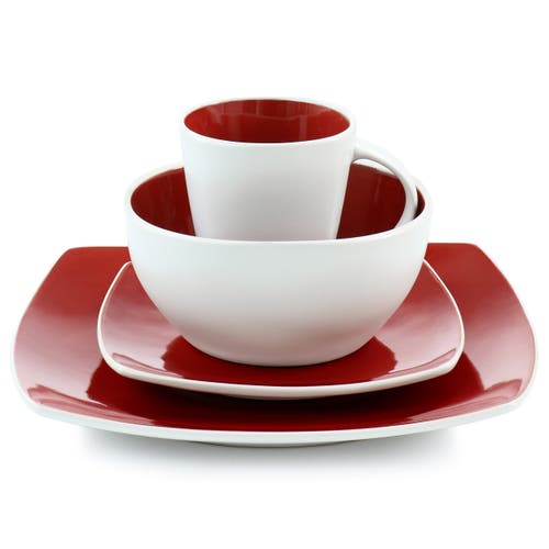 Gibson Elite 16 Piece Stoneware Dinnerware Set In Red