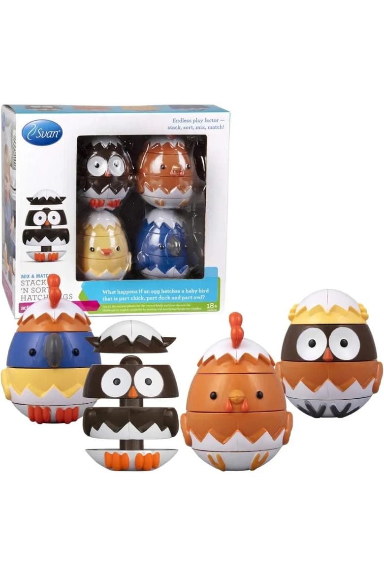 Egg Stacking & Sorting Animals, Mix & Match Adorable Hatching Friends- Building Toys - Chick, Owl, Duck & Bird, Main, color, White