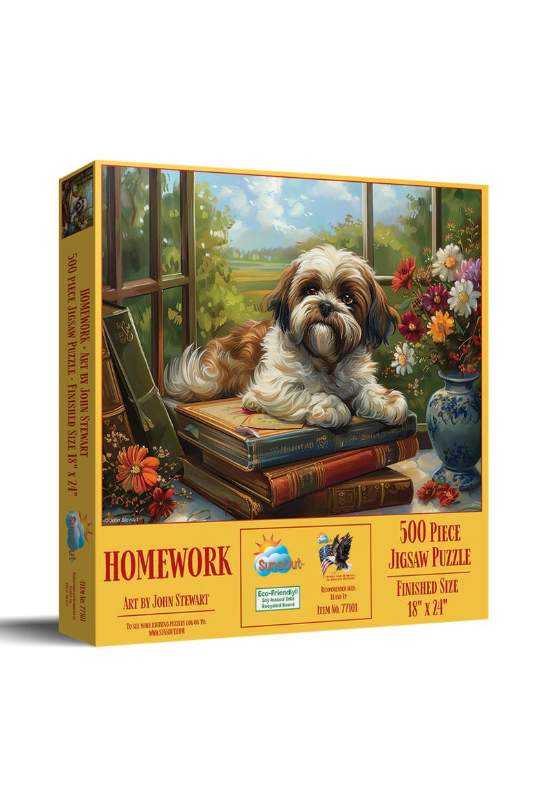 Homework Shih Tzu 500 piece Jigsaw Puzzle for Adults, Main, color, Multicolor