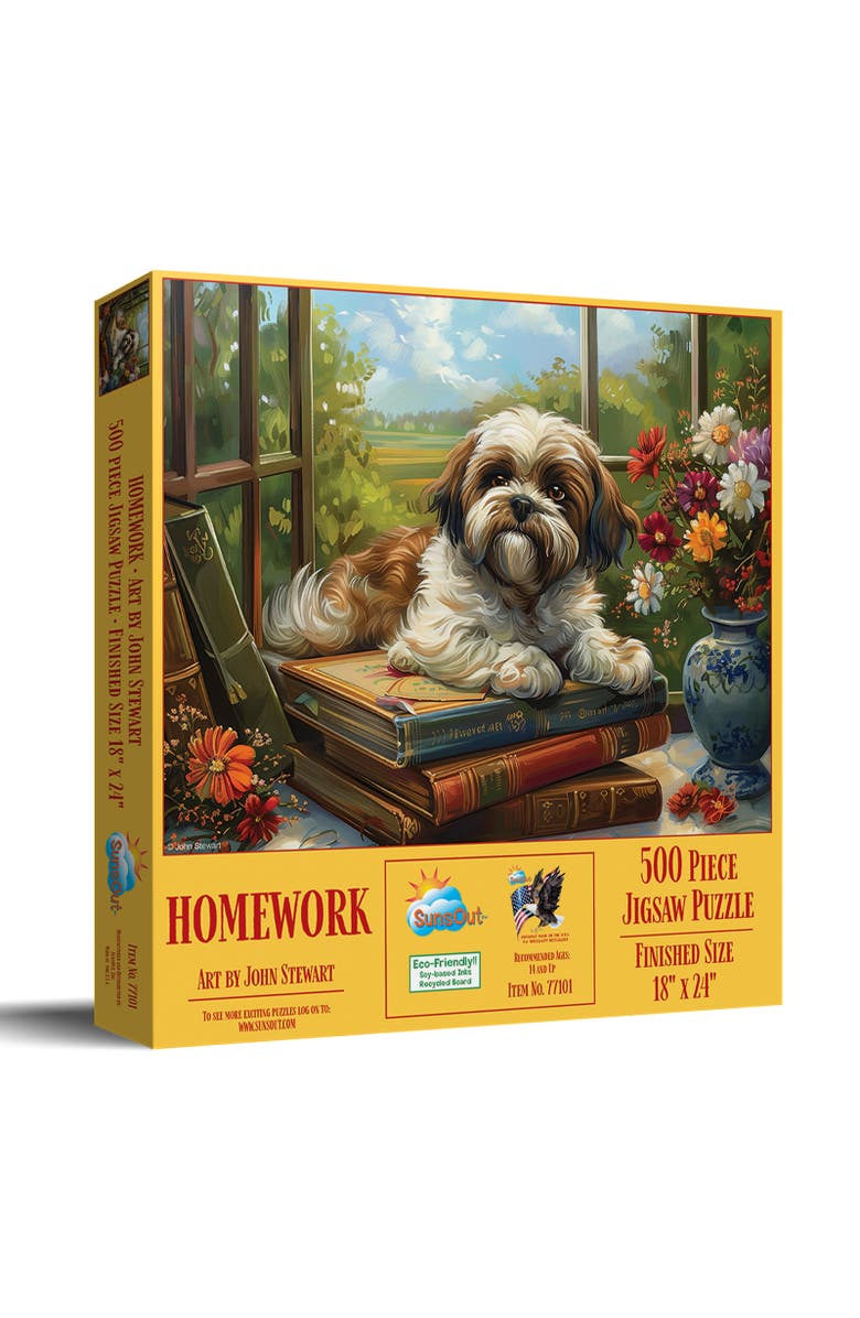 Sunsout Homework Shih Tzu 500 piece Jigsaw Puzzle for Adults, Main, color, Multicolor