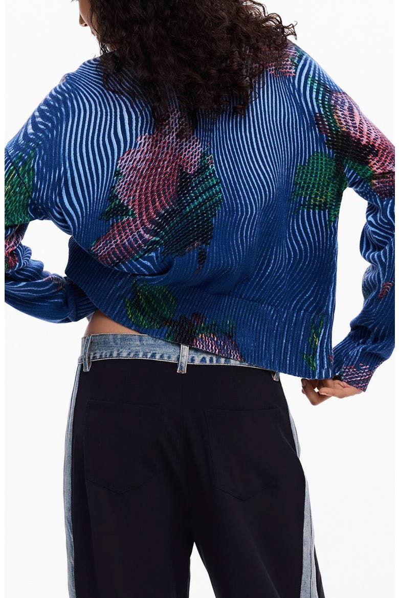 Floral V-Neck Cardigan, Alternate, color, BLUE