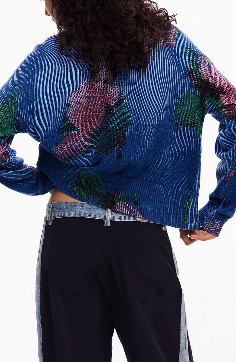 Desigual Floral V-Neck Cardigan, Alternate, color, Blue