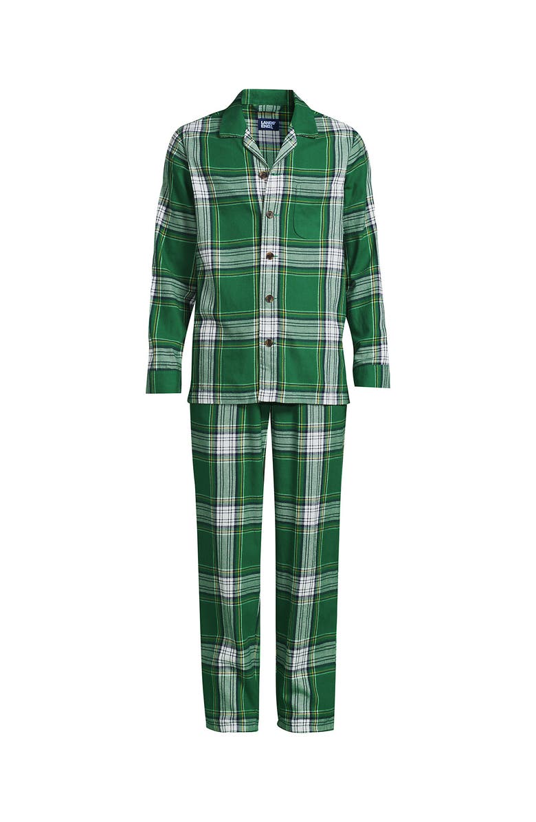 Lands' End Flannel Pajama Set, Alternate, color, Light Emerald Plaid