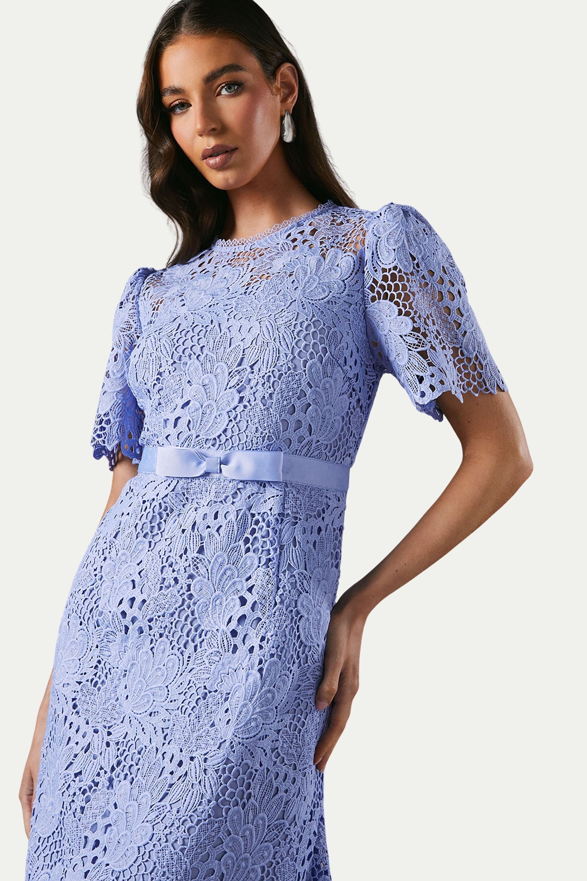 blue flowy dress midi Navy Floral Lace Button Down Mini Dress with Belt
