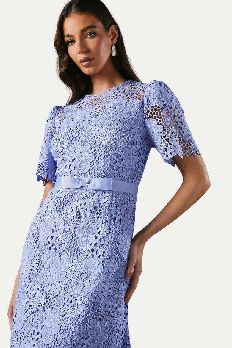 Lace Midi Dress With Bow Belt, Alternate, color, Lavender