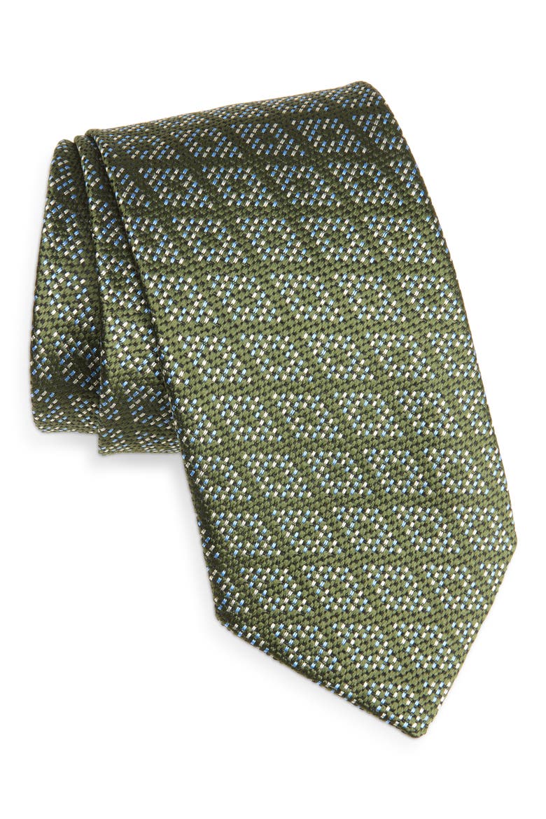 Geo Pattern Silk Tie, Main, color, HUNTER