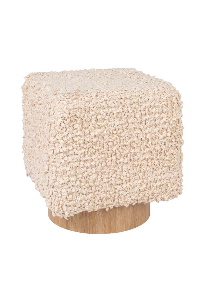 Woven Stool with Light Wood Base, Main, color, Cream