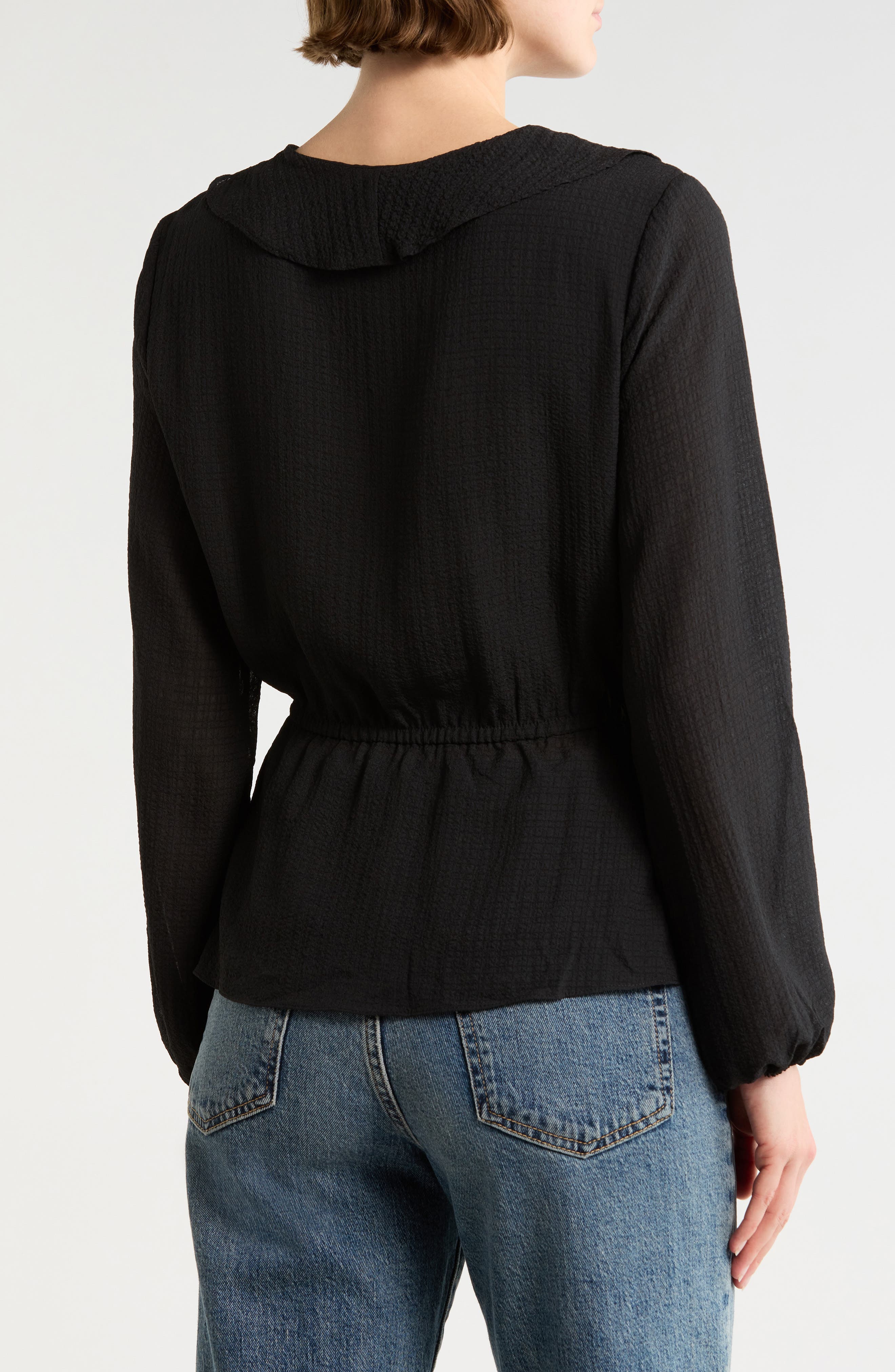 Ruffle Long Sleeve Faux Wrap Top - image 2