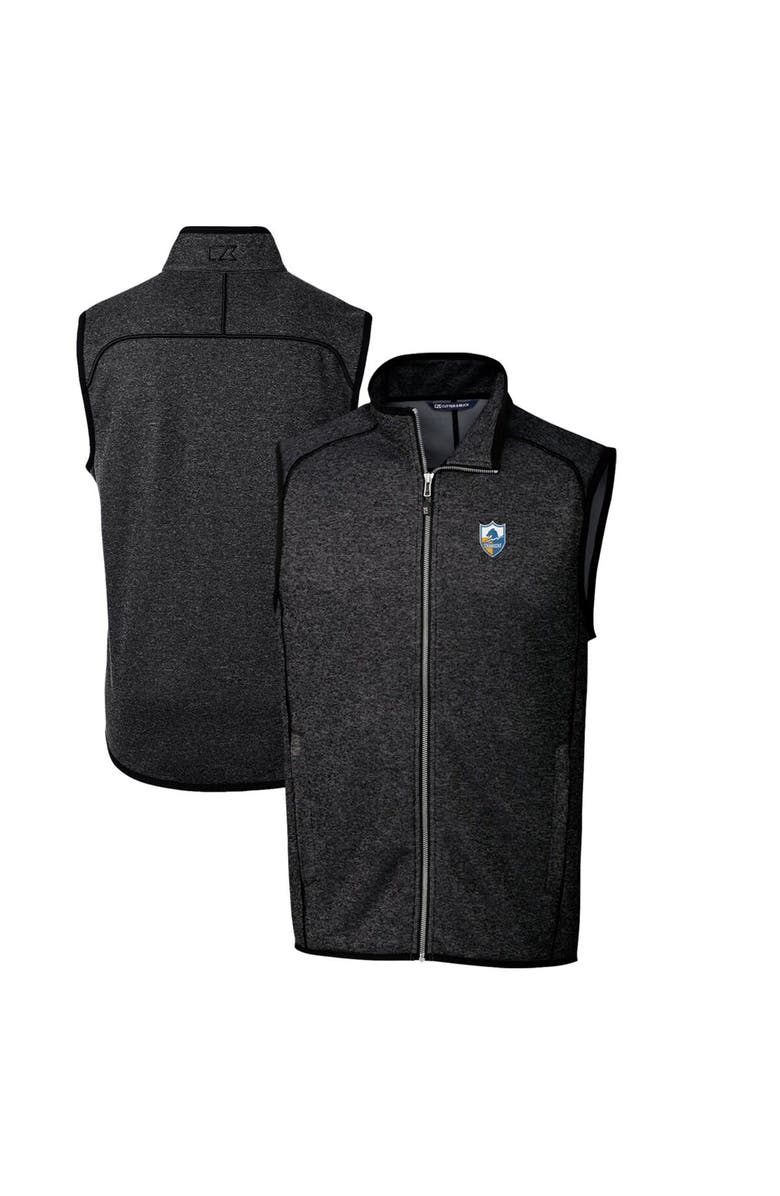 Cutter & Buck Men's Cutter & Buck Heather Charcoal Los Angeles Chargers Throwback Logo Mainsail Sweater-Knit Full-Zip Vest, Main, color, 