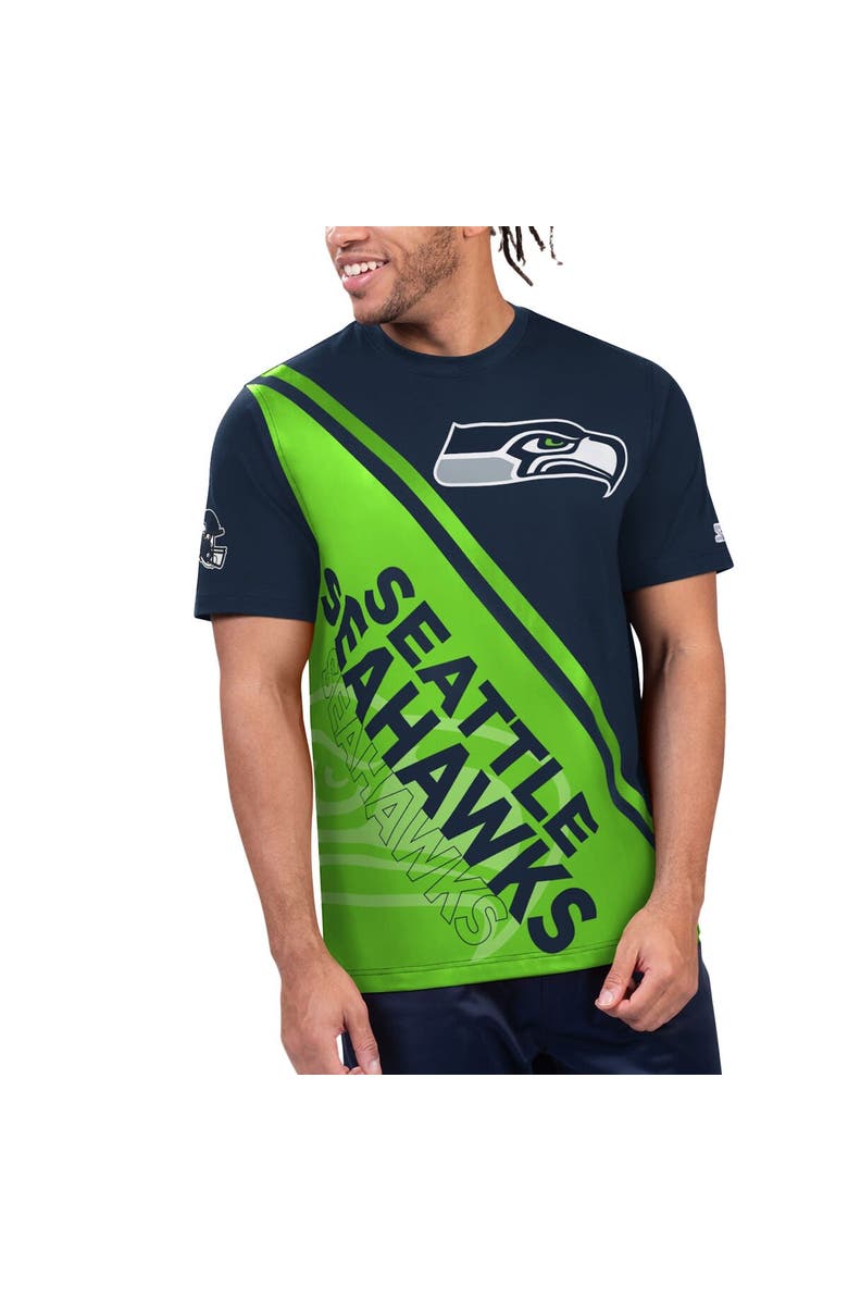 STARTER Men's Starter College Navy/Neon Green Seattle Seahawks Finish Line Extreme Graphic T-Shirt, Alternate, color, 