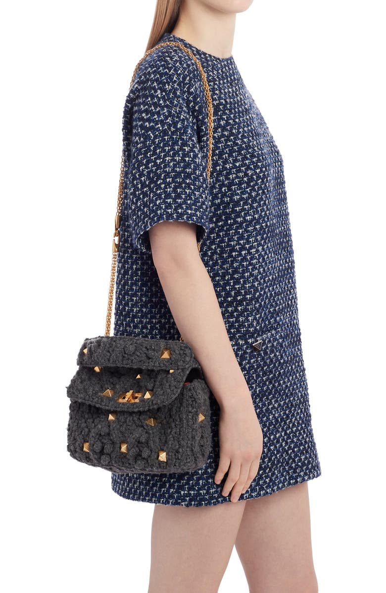 Valentino Garavani Medium Roman Stud Cashmere Shoulder Bag, Alternate, color,