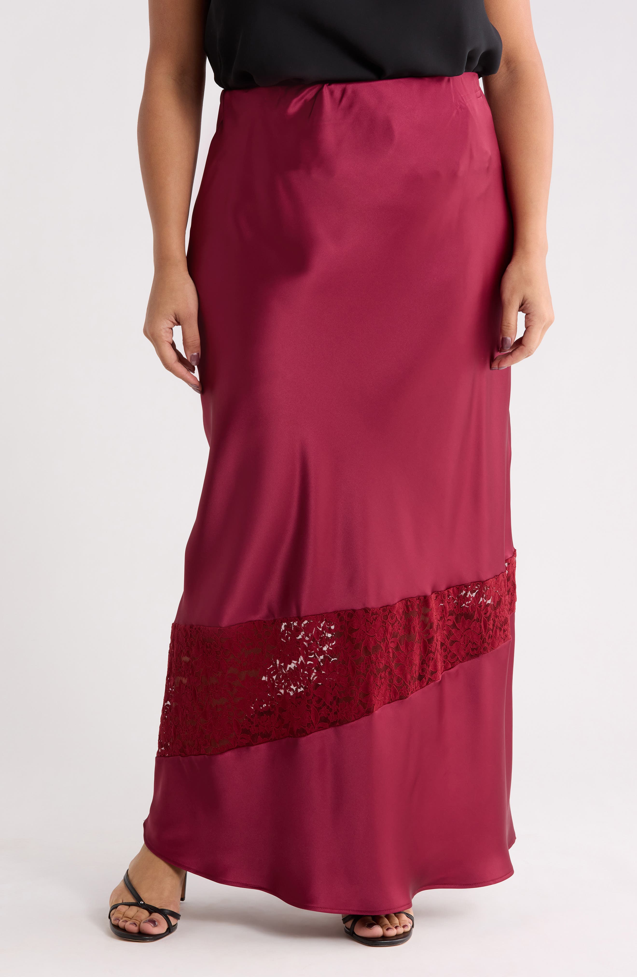 Lace Trim Satin Maxi Skirt - image 5