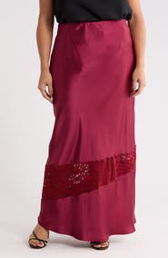 Renee C Lace Trim Satin Maxi Skirt