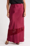 Renee C Lace Trim Satin Maxi Skirt