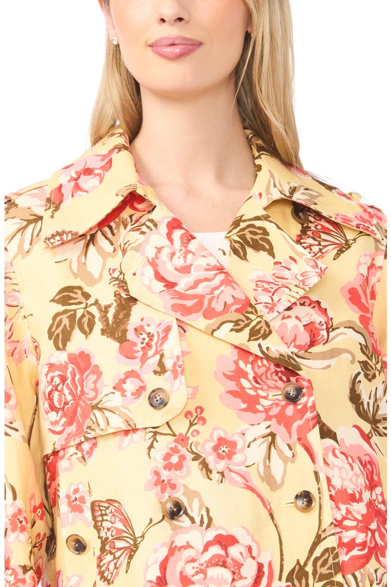Leah Floral Crop Linen Trench Coat, Alternate, color, CREAMED CORN