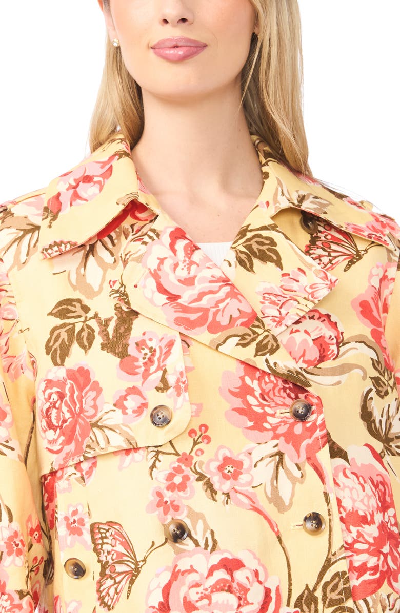 Ted Baker Leah Floral Crop Linen Trench Coat, Alternate, color, Creamed Corn