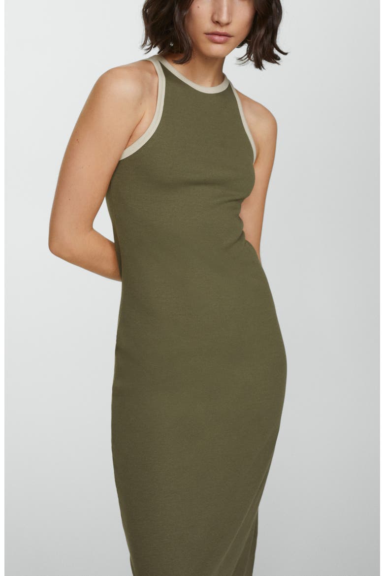 Contrast Trim Cotton Blend Midi Dress, Alternate, color, KHAKI GREEN