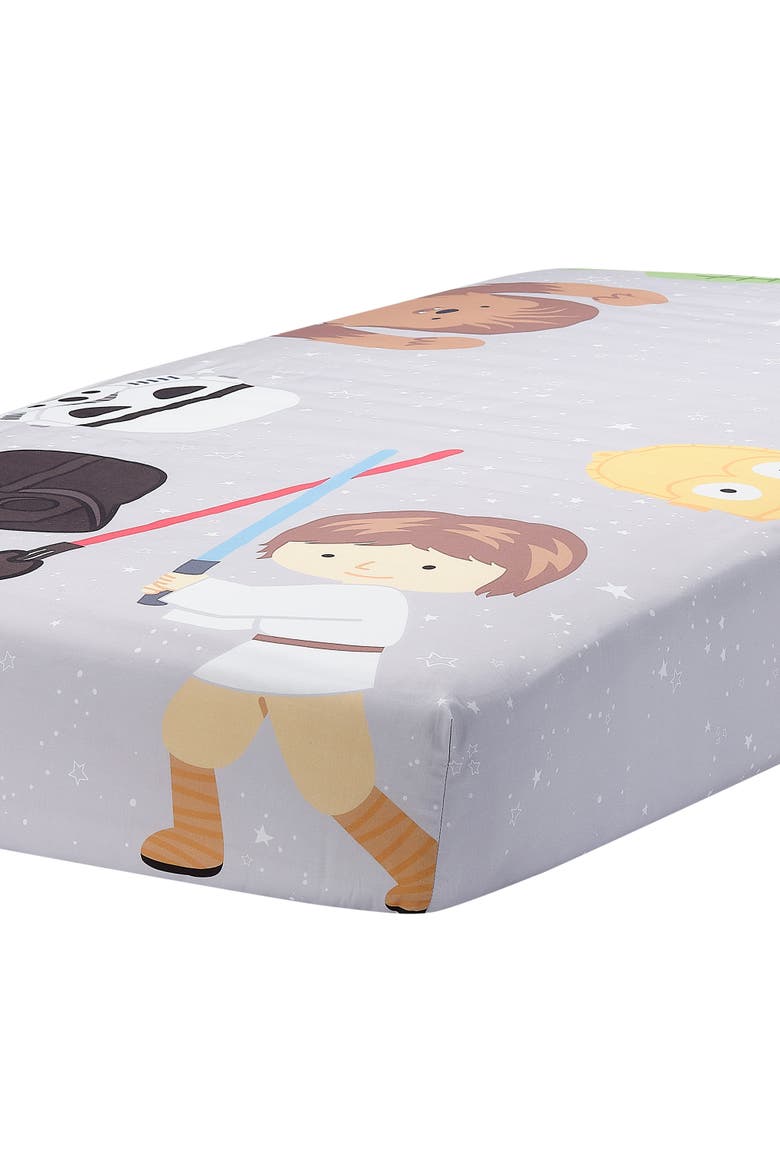 Star Wars Galaxy Cotton Fitted Crib Sheet - Yoda/Darth Vader/R2D2, Alternate, color, Gray