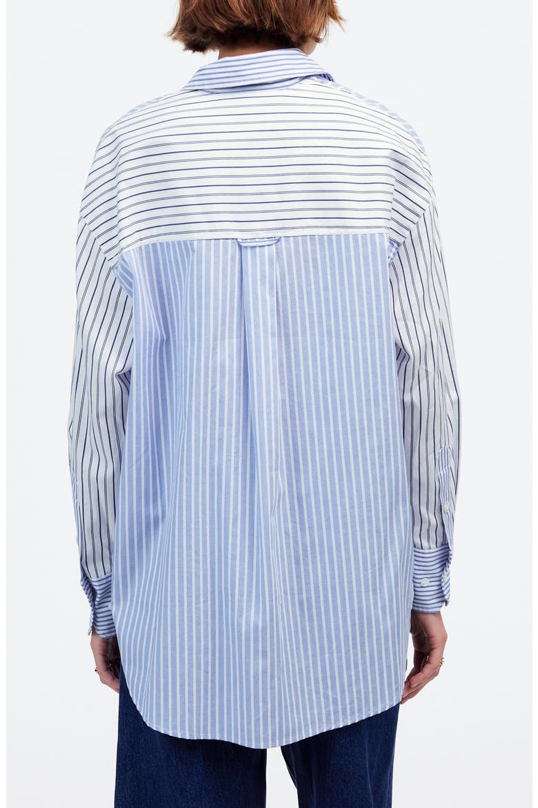 Mixed Stripe Oversize Cotton Poplin Button-Up Shirt, Alternate, color, LIGHT BLUE AND WHITE STRIPE