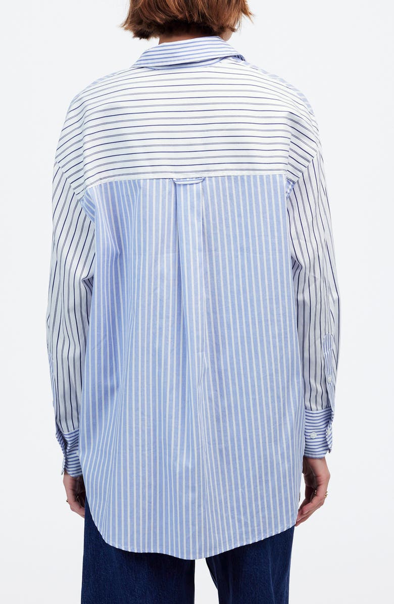 Madewell Mixed Stripe Oversize Cotton Poplin Button-Up Shirt, Alternate, color, Light Blue And White Stripe