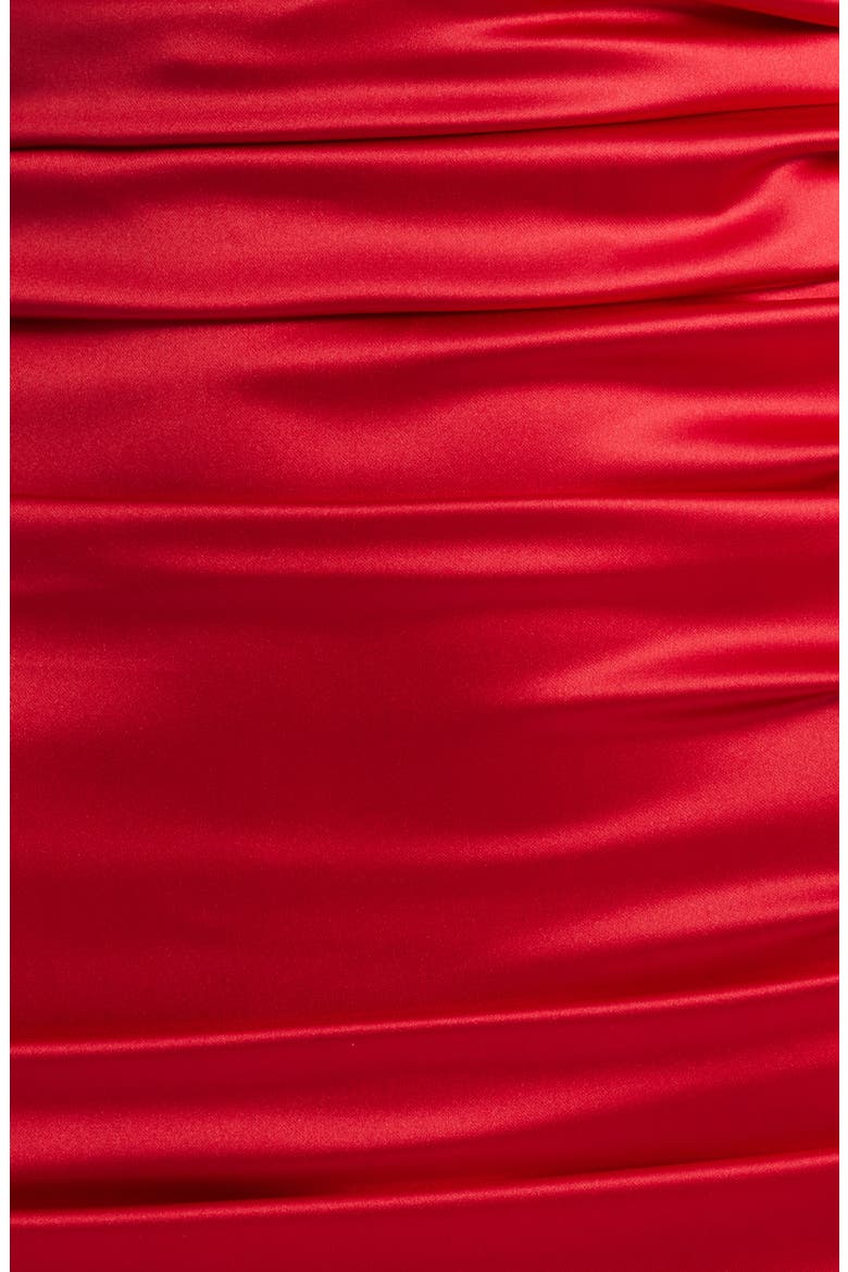 Ruched Off the Shoulder Long Sleeve Satin Minidress, Alternate, color, RED