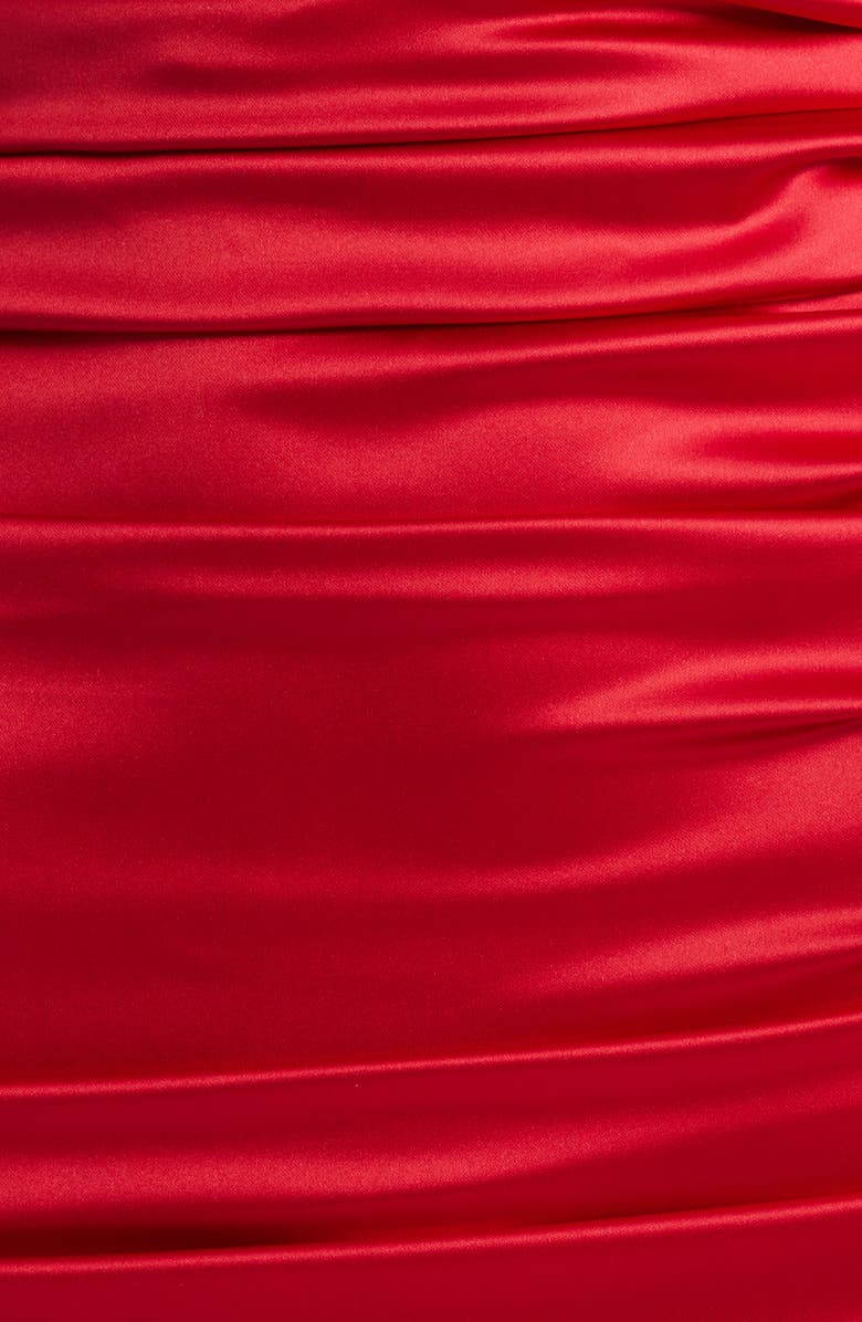 Jump Apparel Ruched Off the Shoulder Long Sleeve Satin Minidress, Alternate, color, Red