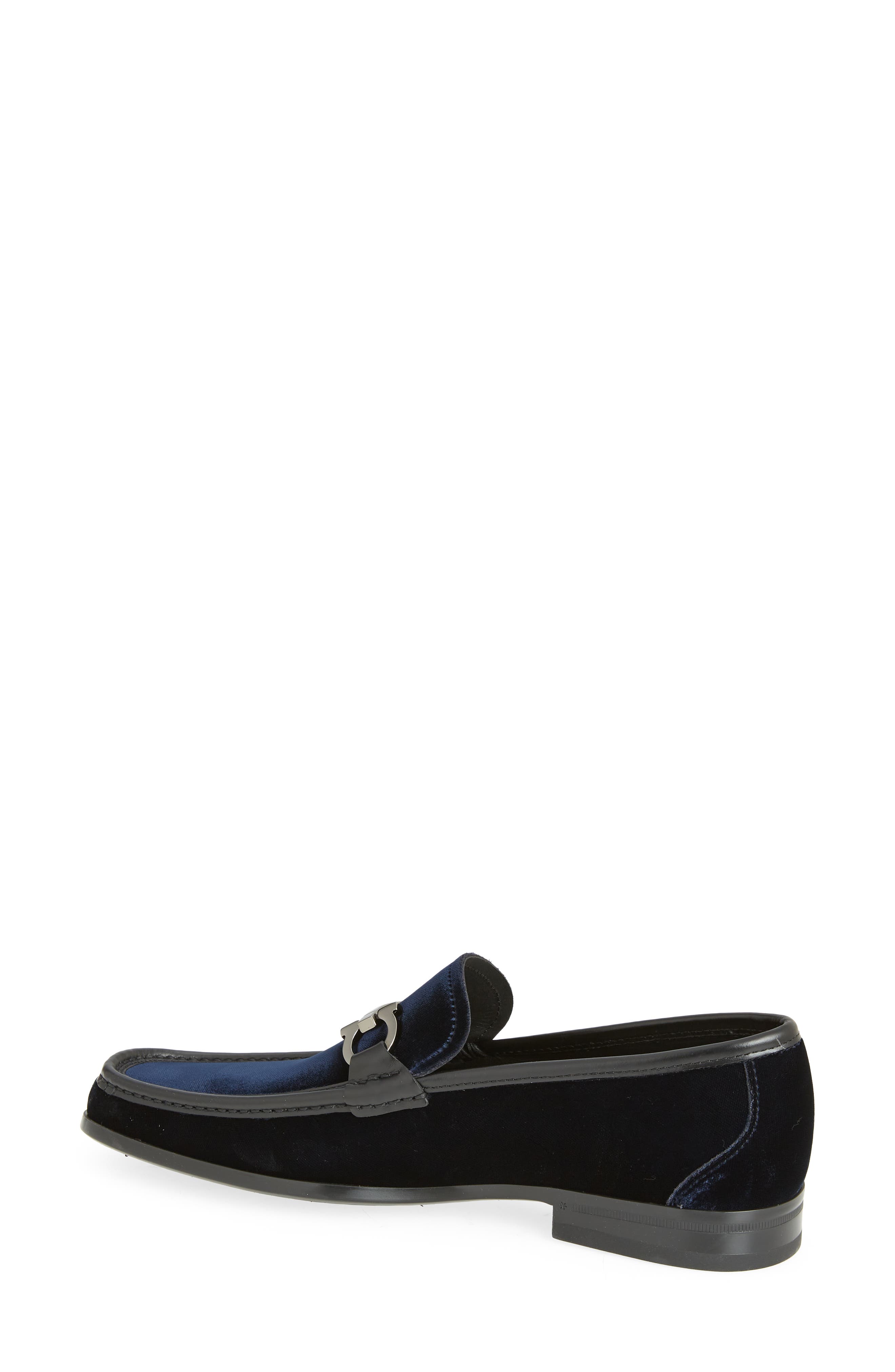 Gandioso Blue Velvet Moccasin with Gancio Ornament, Alternate, color, NAVY/ NERO