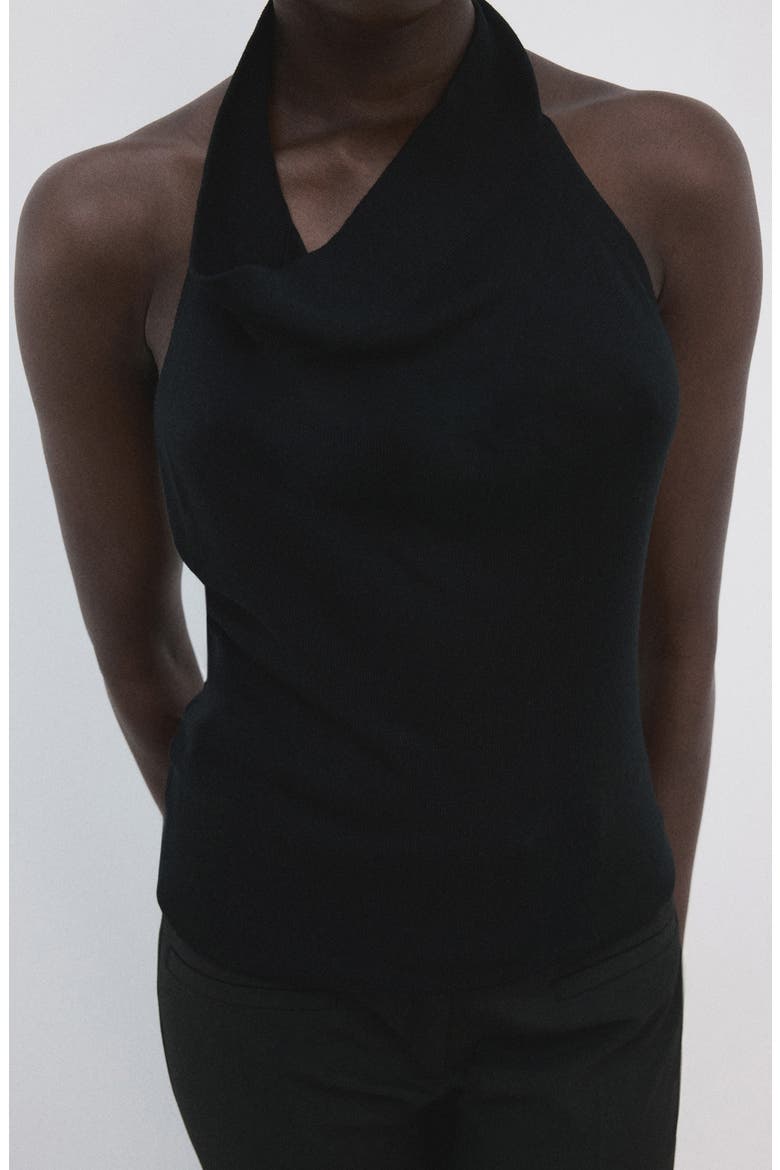 Knit Halter Neck Open Back Top, Alternate, color, BLACK