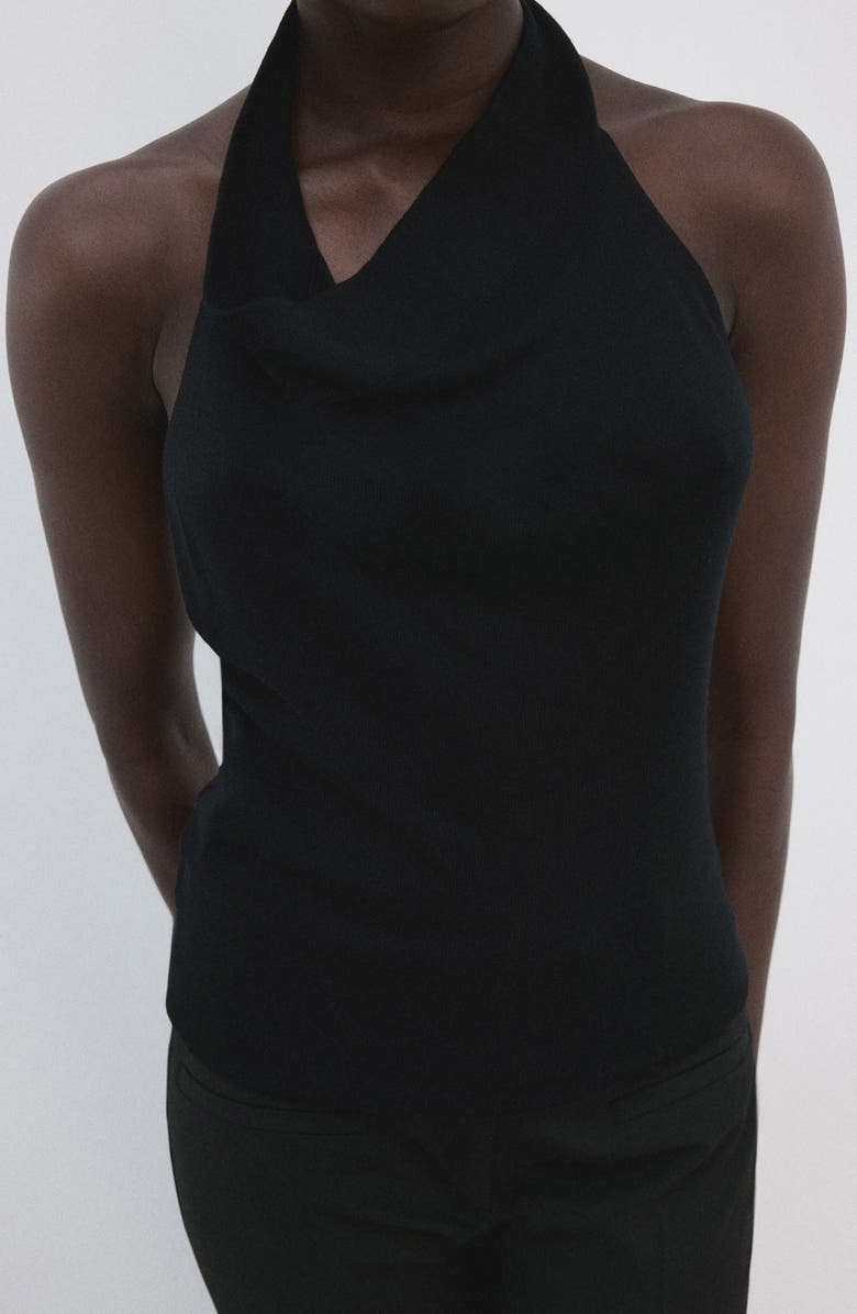 MANGO Knit Halter Neck Open Back Top, Alternate, color, Black