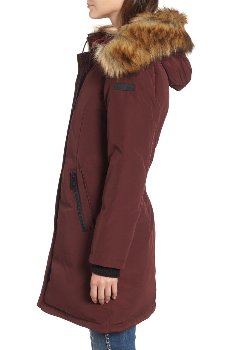 Faux Fur Trim Down Parka, Alternate, color, OLD BURGUNDY