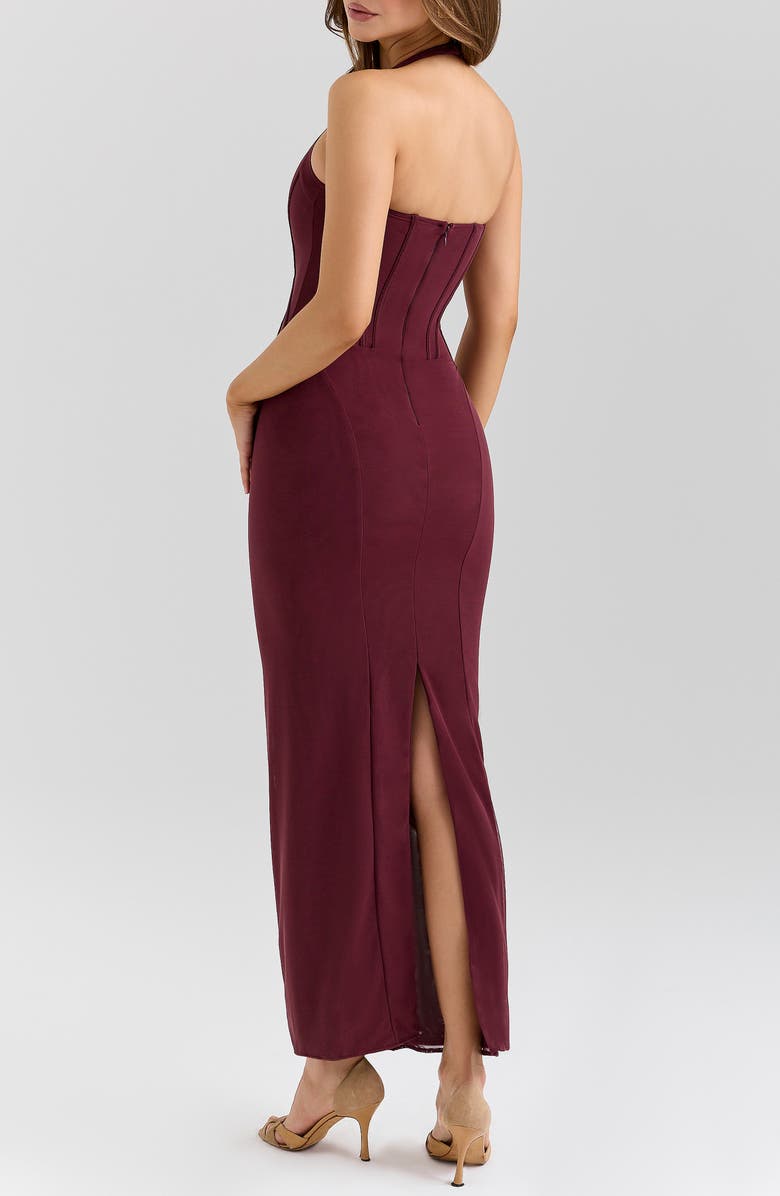 HOUSE OF CB Lusilla Halter Powermesh Body-Con Cocktail Dress, Alternate, color, Grape