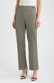 AK ANNE KLEIN Houndstooth Side Tab Pull On Trousers