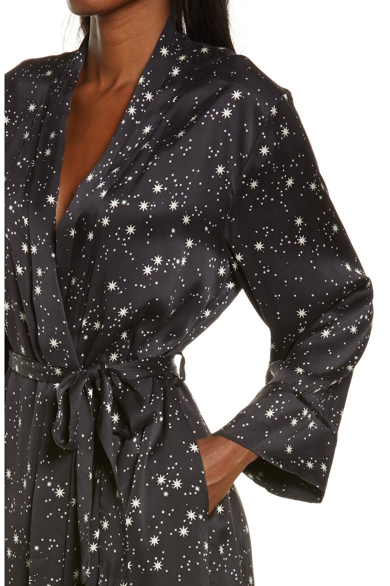 Star Print Silk Robe, Alternate, color, BLACK