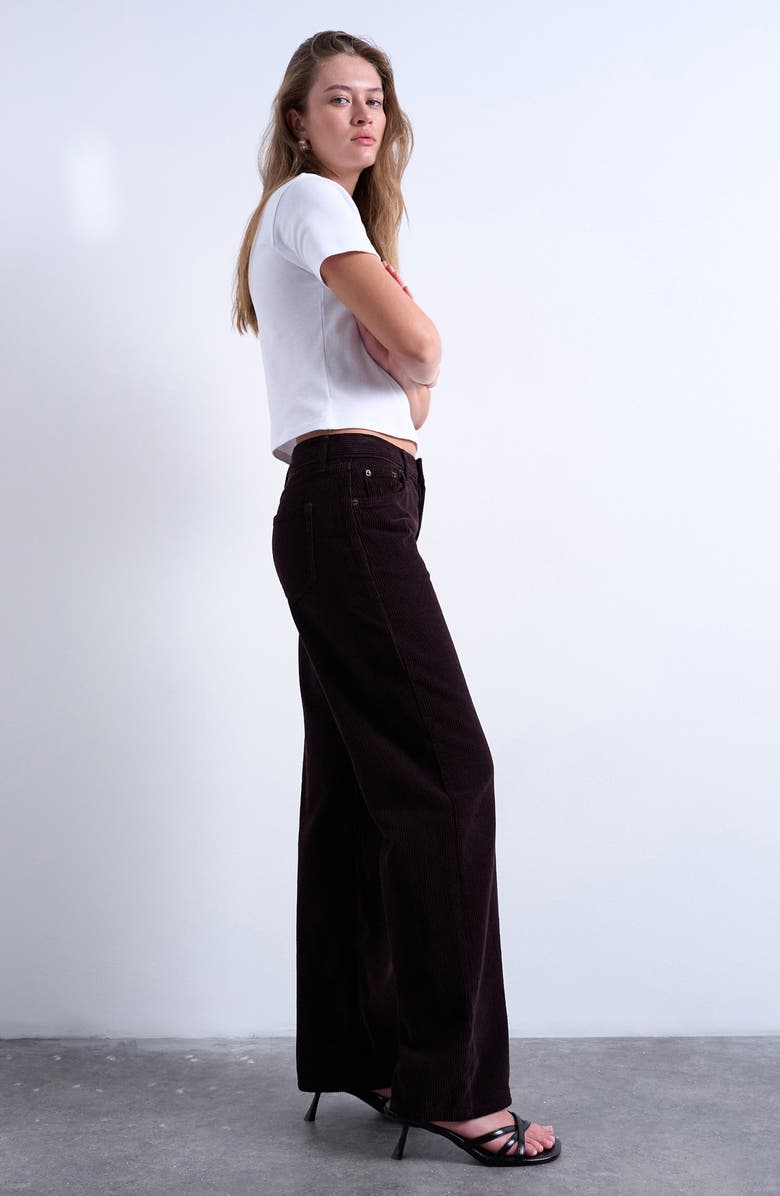 Topshop Low Rise Straight Leg Corduroy Pants, Alternate, color, Brown