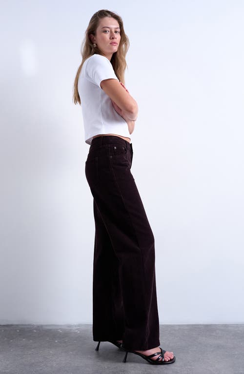 Topshop Low Rise Straight Leg Corduroy Pants In Brown