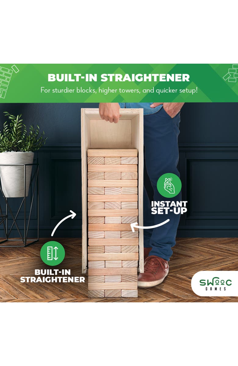 Swooc Games Premium Giant Tower Game w/ Straightener, Table, & Box, Alternate, color, Beige