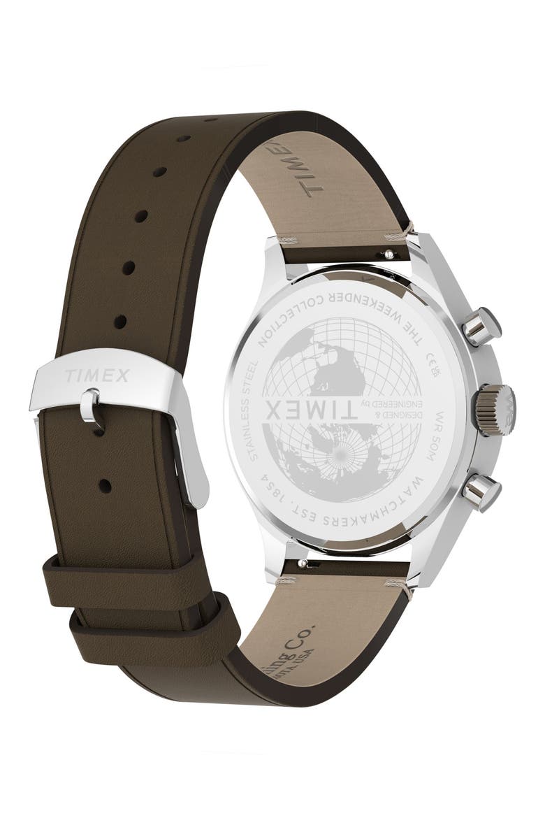 Weekender Chronograph Leather Strap Watch, 40mm, Alternate, color, BROWN