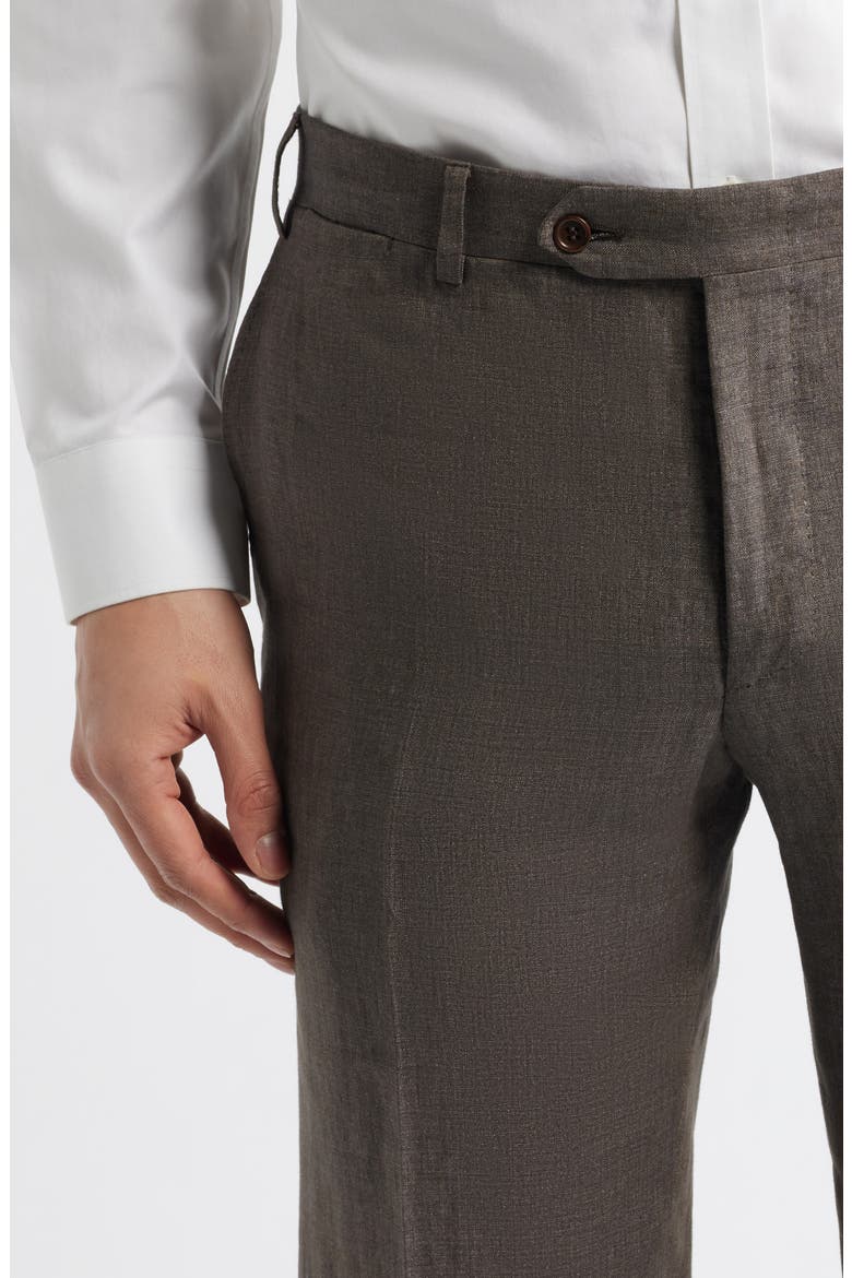 Siena Regular Fit Flat Front Linen Suit Pants, Alternate, color, BROWN