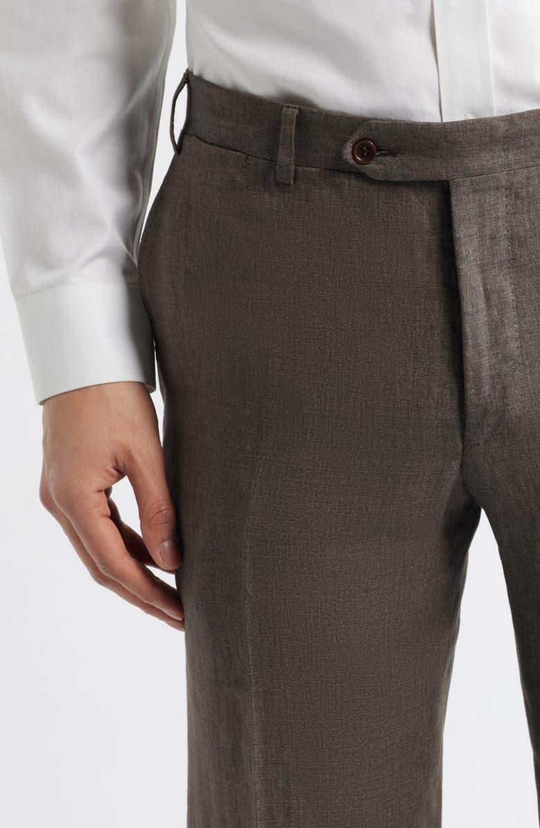 Canali Siena Regular Fit Flat Front Linen Suit Pants, Alternate, color, Brown