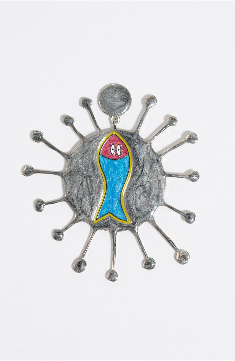 Bimba y Lola Multicolor Enamel Fish Earrings, Alternate, color, Grey