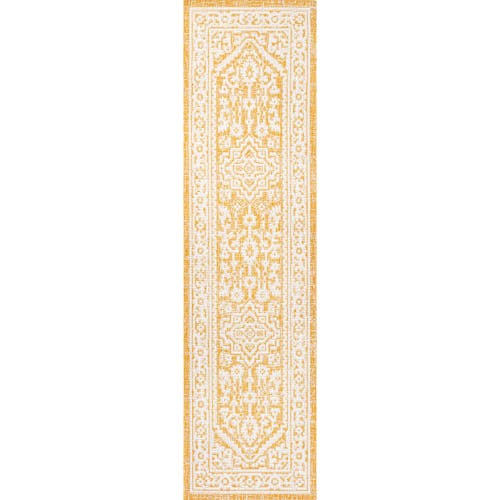 Jonathan Y Sinjuri Medallion Textured Weave Indoor/outdoor Area Rug In Yellow/cream