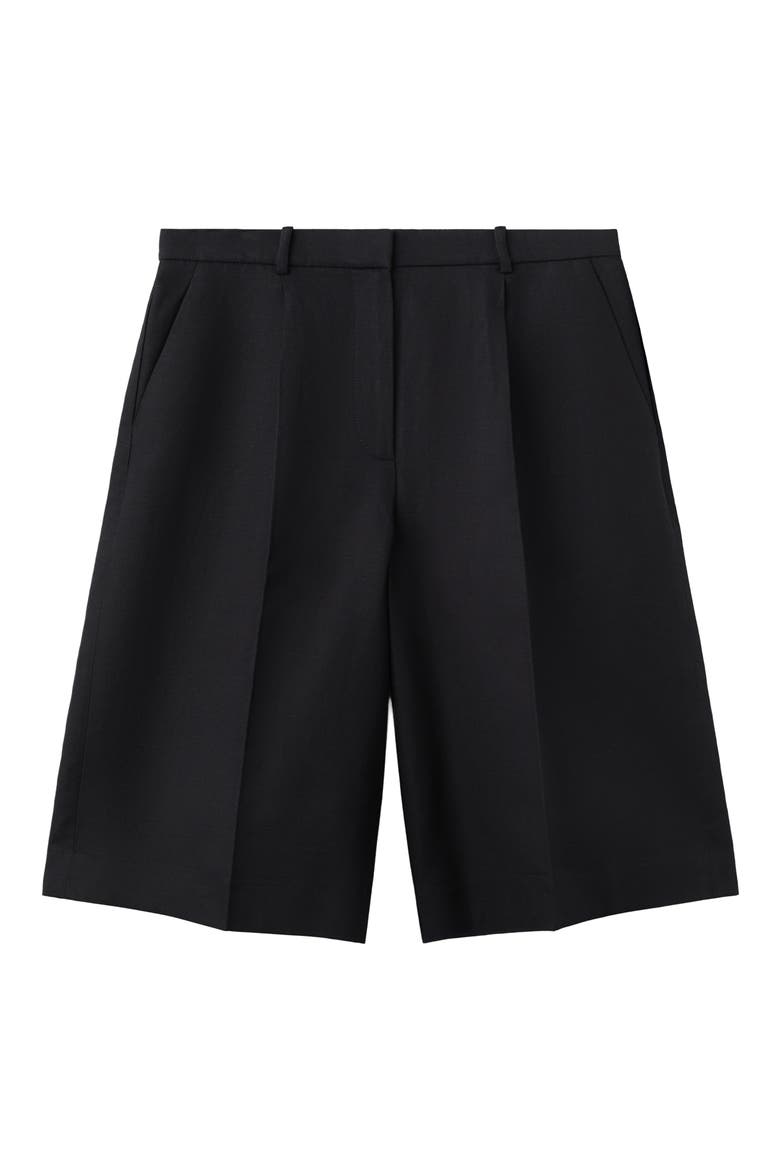Straight Linen Blend Bermuda Shorts, Alternate, color, BLACK