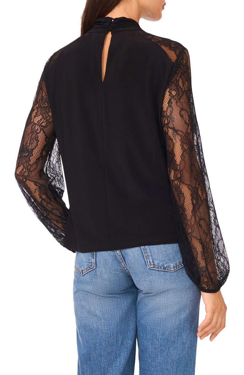 Ted Baker Twist Neck Lace Sleeve Top, Alternate, color, Rich Black