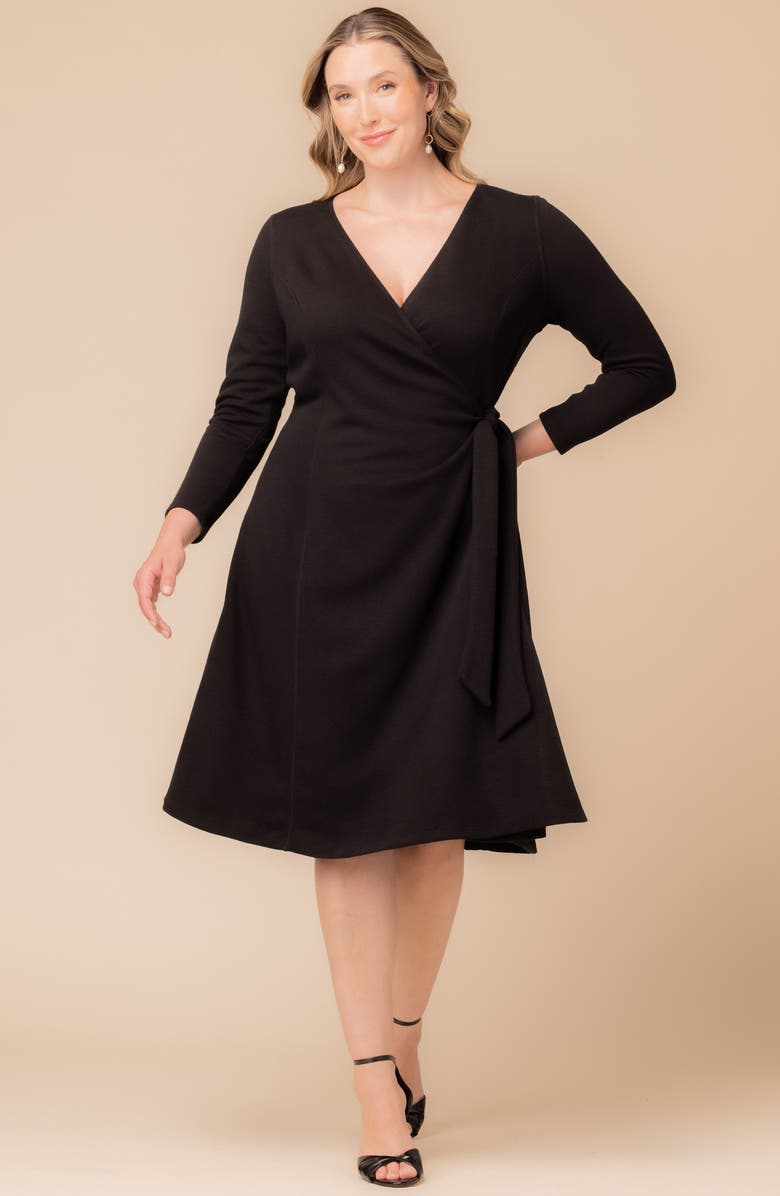 Kiyonna London Wrap Sweater Dress, Alternate, color, Black Noir