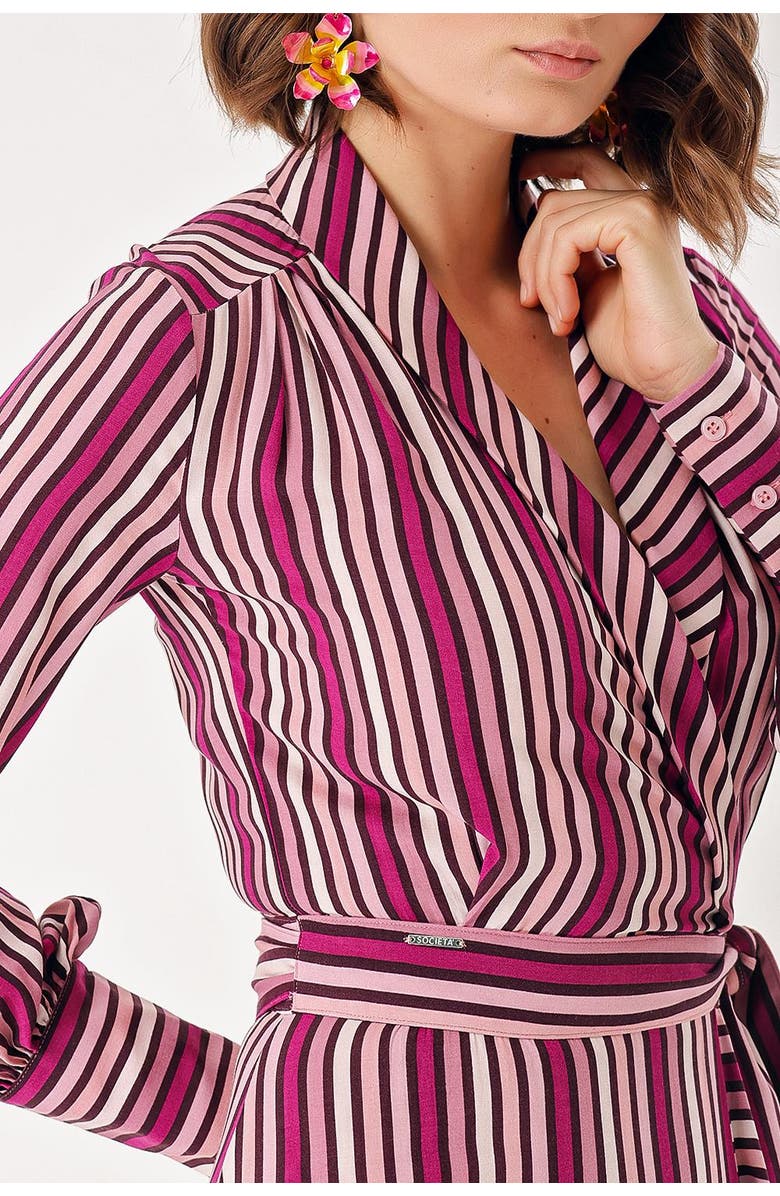 Le Fafo Striped Maxi Wrap Dress, Alternate, color, Striped Pink