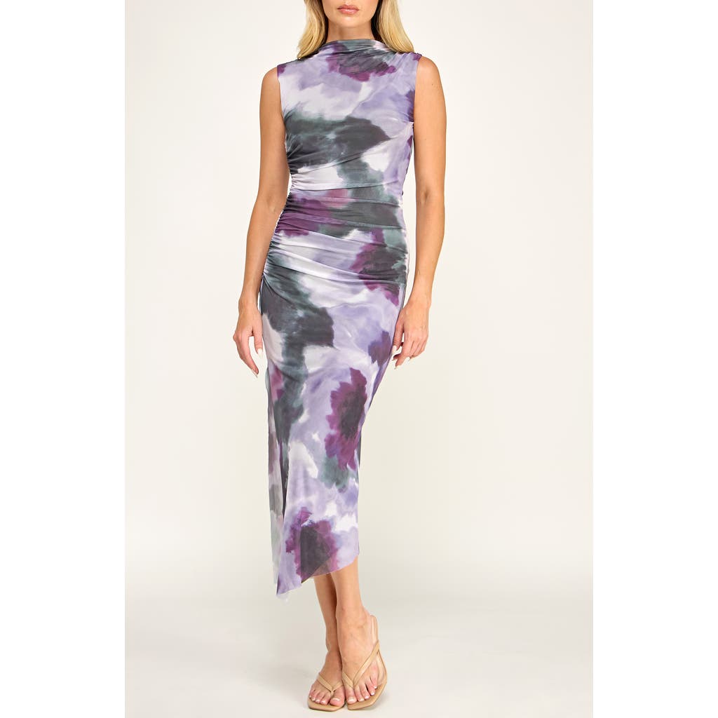 Socialite Floral Shirred Mesh Dress in Purple/hunter at Nordstrom, Size X-Small