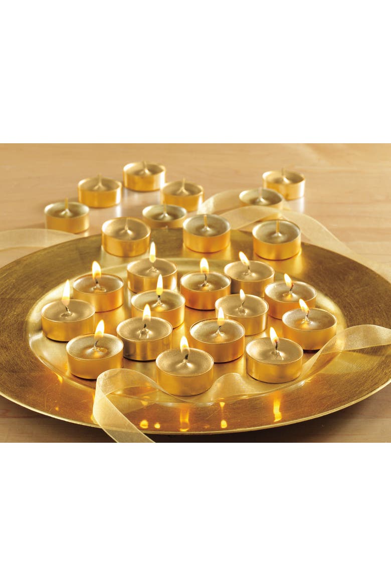 Shimmer Metallic Tealight Candles Set of Twelve Gold Lights, Alternate, color, Gold