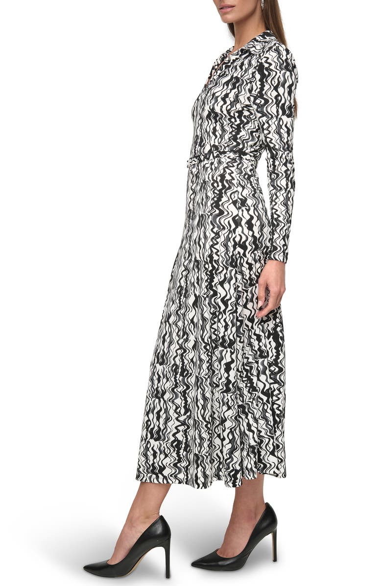 DKNY Long Sleeve Belted Maxi Dress, Alternate, color, Ivory/ Black