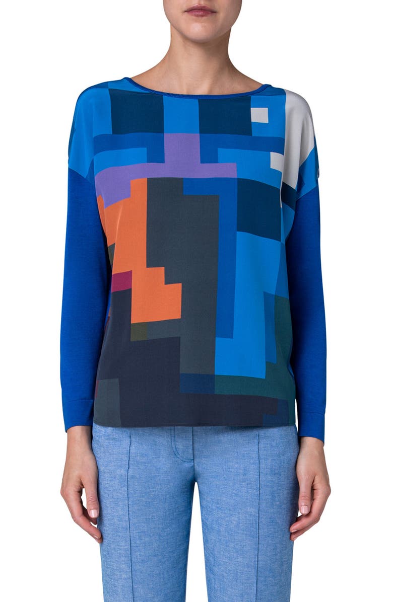 Akris Flowers at Home Silk Sweater, Main, color, 