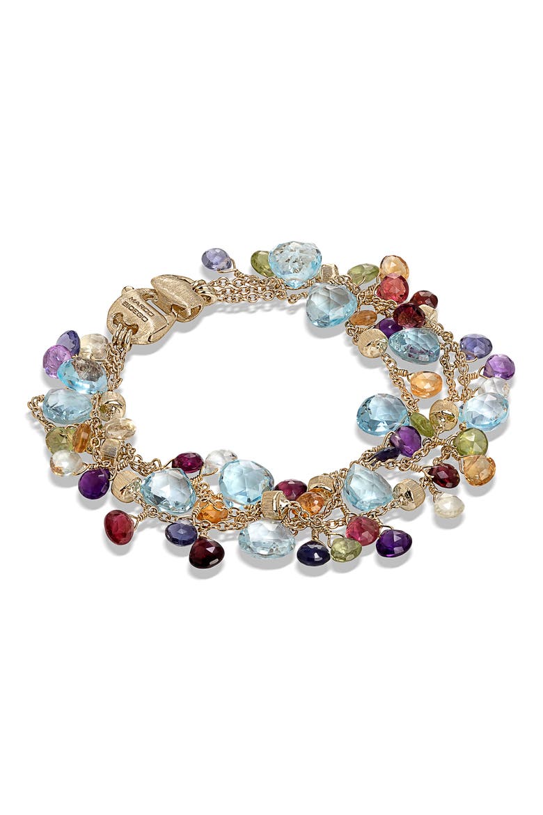 Paradise 18K Yellow Gold Blue Topaz & Mixed Semiprecious Stones Triple Strand Bracelet, Main, color, YELLOW GOLD